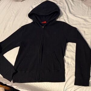 Black Hooded Zip-Up Sweater
